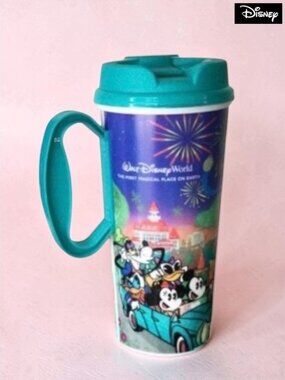 Disney Parks 16 oz Refillable Resort Mug Teal Lid with Full Wrap Characters